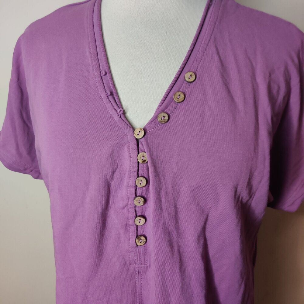 Lulu B Womens Top Size Purple Cotton V-Neck Henley Short‎ Sleeve - Picture 5 of 9